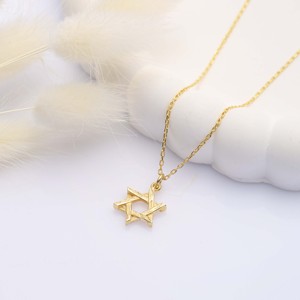 Collar con Colgante de Estrella de David, Diseño Simple, Joyería Artesanal Turca de Plata de Ley 925, Venta al Por Mayor - Product Image 2