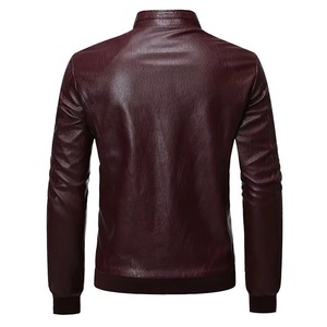 <b>Mens</b> Maroon Faux Leather Slim Fit <b>Jacket</b> <b>Lightweight</b> Zip Up Outerwear Featuring Modern Minimalist Design High Collar - Product Image 6