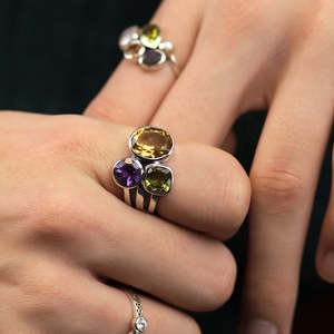 Amethyst <b>Peridot</b> & Citrine Split Band Statement <b>Ring</b> Faceted Purple Green Gemstones 925 Sterling Silver Handcrafted Polished - Product Image 2