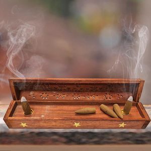 Brûleur d'encens en forme de cercueil (30 cm) avec 10 encens à reflux parfumés aléatoirement, boîte d'aromathérapie en bois - Product Image 5