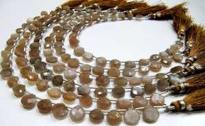 Natural Chocolate Moonstone <b>heart</b> <b>Shape</b> Briolette Faceted size 8mm beads strand 8 inches long - Product Image 3