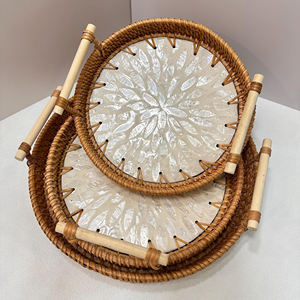 Bandeja de madreperla de ratán de alta calidad, ideal para banquetes de bodas, bandejas con incrustaciones de fregona - Product Image 3