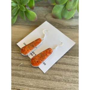 Boucles d'oreilles pendantes Navajo faites à la main en or 18 carats, perles et diamants, avec corail pomme et argent sterling, pour les fêtes - Product Image 4