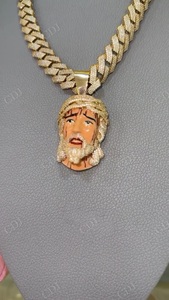 Collar con Colgante de Jesús en 3D, Chapado en Oro sobre Plata de Ley con Moissanita VVS, Estilo Hip Hop, para Fiestas - Product Image 2