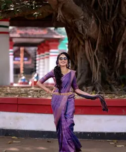 Elegant Modern Formal Wear Kanchipuram Sari with Diamond Work and Ruffle Detailing for office sophistication.