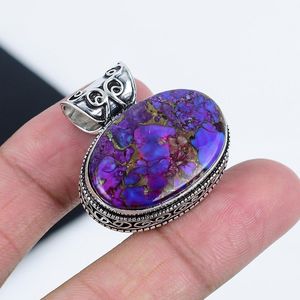 Pendentif en pierre précieuse turquoise bleue, argent sterling 925, fait main, design vintage, cadeau de mariage pour enfants, bijoux - Product Image 1