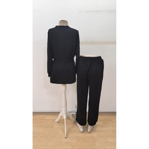 Conjunto de Dos Piezas para Mujer, Blusa de Manga Larga con Cuello Redondo y Cintura con Cordón, Viscosa de Dos Hilos, y Pantalones, 37791 - Negro - Product Image 5