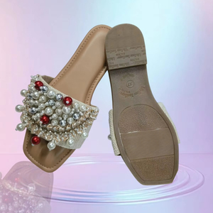 Qureshi công ty thương mại mô hình 008 nhà thiết kế đính cườm dép phẳng zardozi trên mở Toe xu hướng thời trang ngoài trời nền tảng có tính năng - Product Image 1