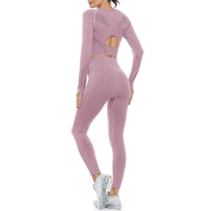 Ensemble 2 pièces XXL personnalisé pour femmes, soutien-gorge solide pour le yoga, manches longues, entraînement, sport, grande taille XL, taille élastique - Product Image 5