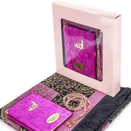 Kadife kapak Yaseen kitap Mevlid hediye Set geleneksel müslüman giyim seccade Tasbeeha islam hediye setleri klasik düğün hediyeleri