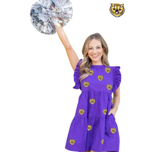 Gameday Unique Done Patch Work Purple Color Team Themed Design Frock pour les femmes Dernière mode 2024