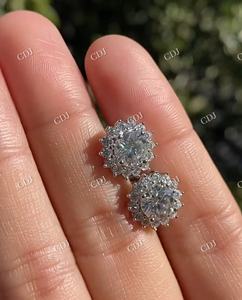 GRA Certified Moissanite Diamond Unusual Flower Halo Stud <b>Earring</b> for Women 925 Sterling Silver 18k Gold Trendy <b>Fashion</b> Jewelry - Product Image 2
