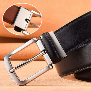 Men's Genuine Cow Hide Leather Casual Durable <b>Belt</b> Alloy Pin Adjustable <b>Reversible</b> Design Geometric Pattern Stylish Gift Idea - Product Image 4