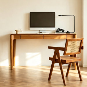 Warm <b>Walnut</b> Solid Wood Rectangular Computer Desk with Rounded Edges Wide Storage <b>Drawer</b> 1-Year Warranty - Product Image 1