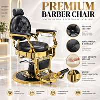 Fauteuil de Barbier Hydraulique de Luxe Doré en Cuir PU Noir Inclinable avec Repose-Pieds pour Salon de Coiffure Professionnel