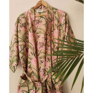 Bata de Baño con Estampado Floral de Hibisco para Mujer, con Cinturón Elástico en la Cintura, Bata de Dormir ODM para Familias y Damas de Honor - Product Image 3