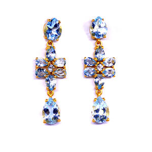 ต่างหูของผู้หญิงสำหรับงานแต่งงานแบบดั้งเดิมอัญมณีบุษราคัมชุบทองเงินแท้925ดีไซน์เนอร์ - Product Image 2