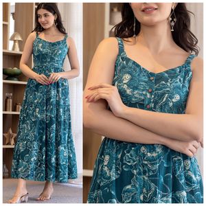 Designer de vêtements fantaisie élégant à la mode magnifique à la recherche coton imprimé à volants Maxi robe femme mode exportateur - Product Image 4