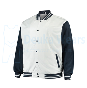 Chaqueta Universitaria de Béisbol para Hombre al por Mayor, Chaqueta de Invierno de Lana con Cuello Alto y Mangas de Cuero Personalizables - Product Image 1