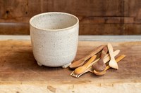 Grand Récipient de Rangement en Céramique Façon Grès Personnalisé pour Ustensiles de Cuisine, Grande Capacité, Écologique, Compatible Lave-Vaisselle et Four