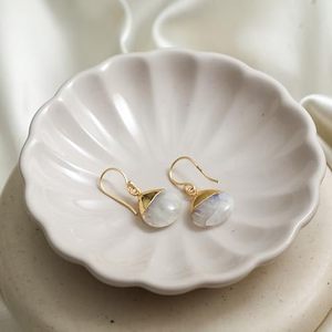 Pendientes colgantes de piedra lunar arcoíris chapados en oro, pendientes colgantes de piedras preciosas hechos a mano de 8-10mm, joyería elegante para mujer - Product Image 4