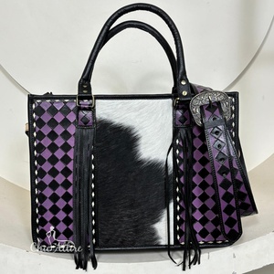 Sac fourre-tout en cuir de vachette de haute qualité, fait main, personnalisé, en gros, 2025, motif à carreaux, style western, sac à main pour femmes - Product Image 1