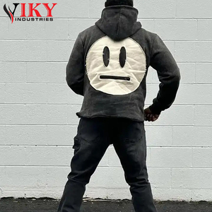 Wholesale Best Quality Causal Wear Hoodie Letter French Terry Acid Washed Distressed Embroidery Hoodie by VIKY INDUSTRIES - Product Image 4