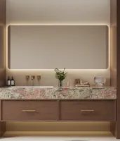 Meuble de salle de bain de luxe en bois massif avec comptoir en granit naturel, miroir LED, armoire de bain sur mesure