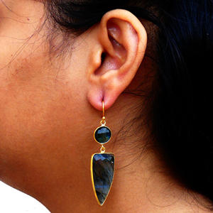 Gemvanity SE759 Boucles d'oreilles pendantes classiques en argent sterling 925 plaqué or, avec pierre précieuse labradorite, pour femme, tendance - Product Image 4