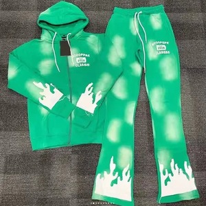 Personalizado Ecológico Invierno 3D Puff Impreso Street Wear Full Zip Hoodie Jogger Pantalones de chándal Sólido Ácido Lavado Recortado Fleece - Product Image 4