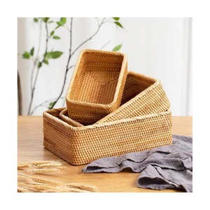 Juego de 3 cestas rectangulares tejidas para frutas, cestas de almacenamiento hechas a mano, venta al por mayor, ecológicas, hechas en Vietnam - Product Image 2