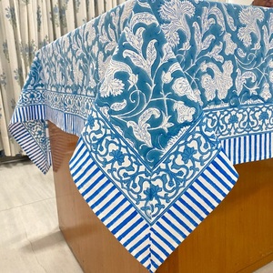 Mantel de algodón hecho a mano con flores indias azules mágicas turcas, juego de lino estampado con bloques de mano, Regalo para mamá, todos los tamaños disponibles - Product Image 1