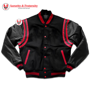 Delta |   Veste universitaire en laine brodée pour femmes de la sororité Sigma |   Veste de sororité brodée pour femmes avec manches en cuir et lettrage - Product Image 1