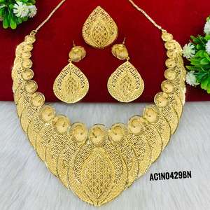 High Quality Fancy Design Style Short Necklace Set With Earrings & Rings 18K Gold Plated One Gram Jewelry for Women - Product Image 4