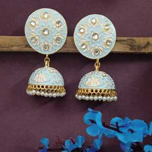 Bijoux indiens Bollywood Antique Crystal Kundan Jhumki Jhumka Ensemble de boucles d'oreilles pour femmes - Product Image 2