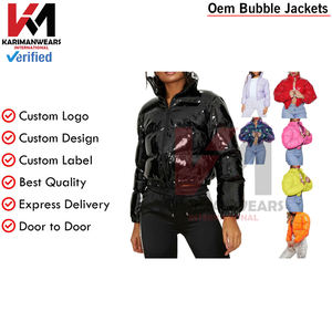 <b>Womens</b> Shiny <b>Short</b> Puffer <b>Jackets</b> Bandana Pattern Cropped Long <b>Sleeve</b> Zip Up Quilted Bubble Down <b>Jackets</b> Lightweight Fashion - Product Image 5