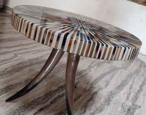 Table basse artisanale à motif de corne avec pieds en bois durables pour une esthétique moderne de la maison Table basse à incrustation de corne de style vintage - Product Image 5