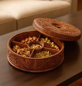 Boîte à fruits secs en bois antique de qualité supérieure avec finition polie parfaite pour les cadeaux de mariage et de famille Diwali - Product Image 1
