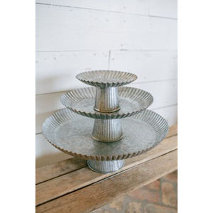 Farmhouse Style 3-Tiered Round Galvanized Metal Serving <b>Tray</b> Stand Iron Decorative Cupcake & Dessert Server For Home Decor - Product Image 4