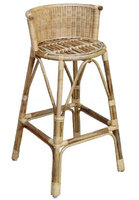 Tabouret de bar extérieur de jardin à dos rond en rotin artisanal vintage en vrac avec chaise haute en osier à longues pattes en bois