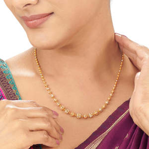 สร้อยคอทองคำยาว Parijaat Mala สำหรับผู้หญิง - เครื่องประดับโซ่เส้นเล็ก - Product Image 2