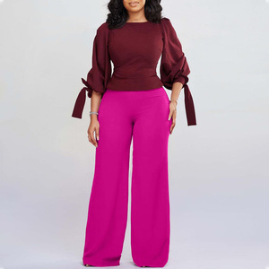 Nouvelles Combinaisons Tendance pour Femmes Grandes Tailles, Ensembles Une Pièce Haut et Bas Couleur Unie Africaine, Robe d'Été, Vente en Gros, Logo Personnalisé 2026 - Product Image 2