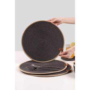 American Luxury Service 6-Piece Jute Placemat Bridal Set Knitted Plate <b>Coasters</b> Serving Plate Grey/<b>Black</b> Elegant Place Mats - Product Image 3