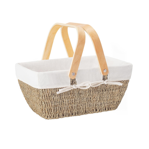 Panier de pique-nique en jonc de mer tissé naturel avec poignées panier de rangement décoratif pour le camping en plein air du Vietnam vente en gros - Product Image 1