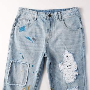 New Fashion Men <b>Jeans</b> Skinny High Street Vintage Washed <b>Jeans</b> Wholesale Custom Logo <b>Slim</b> Fit Distressed <b>Jeans</b> for Men OEM - Product Image 3