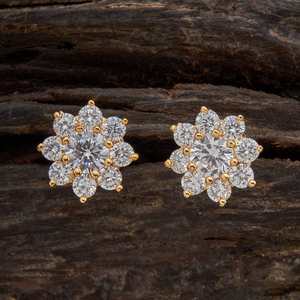 Boucles d'oreilles classiques en or 155234, design fleur et goutte d'eau en zircon, pour fiançailles, mariage, fête ou cadeau - Product Image 4