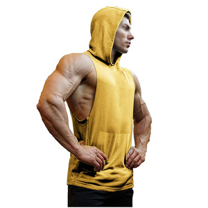 Custom Kangaroo Pocket Graphic Print Boxy Fit Blank <b>Men's</b> Fitness Vest Plain 100% Cotton <b>Sleeveless</b> Gym <b>Hoodie</b> <b>Men</b> - Product Image 4