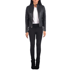 Manteau long en cuir d'agneau véritable pour femme, vintage, à manches longues, avec fermeture éclair mi-longue, uni noir, décontracté, pour l'hiver - Product Image 1