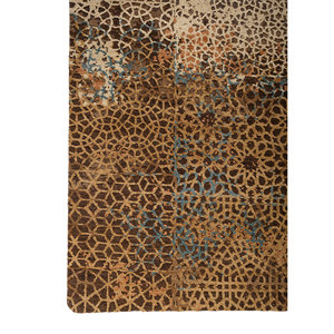 Alfombra Tattvam Beige y Marrón Anudada a Mano de Lana y Seda, Diseño Rectangular de Patchwork para el Hogar, Estilo Tabriz - Modelo Ebsk-9012 - Product Image 4