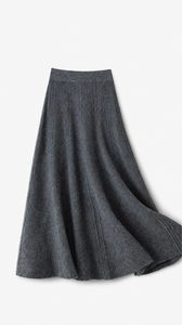 Women Wool Cashmere Blend Knit Casual Breathable Regular Waist Flared Swing Knee-Length Ribbed <strong>Skirt</strong> All Seasons - Product Image 4